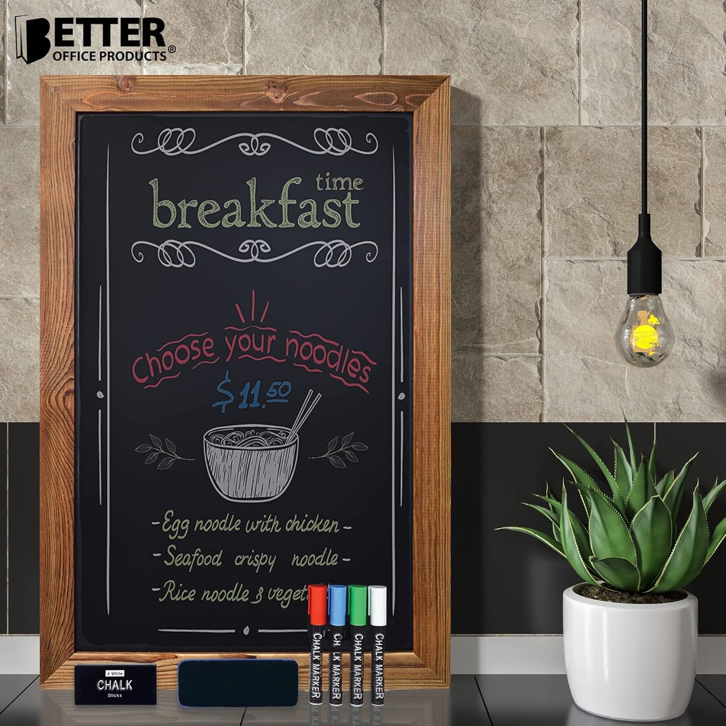 Better Office Products Magnetic Chalkboard, 20x30 Rustic Wood Frame Chalkboard Sign, Wall Mount Vertical/Horizontal, Includes Chalk Markers, Eraser, Chalk Board Easel Sign for Home Business Decor