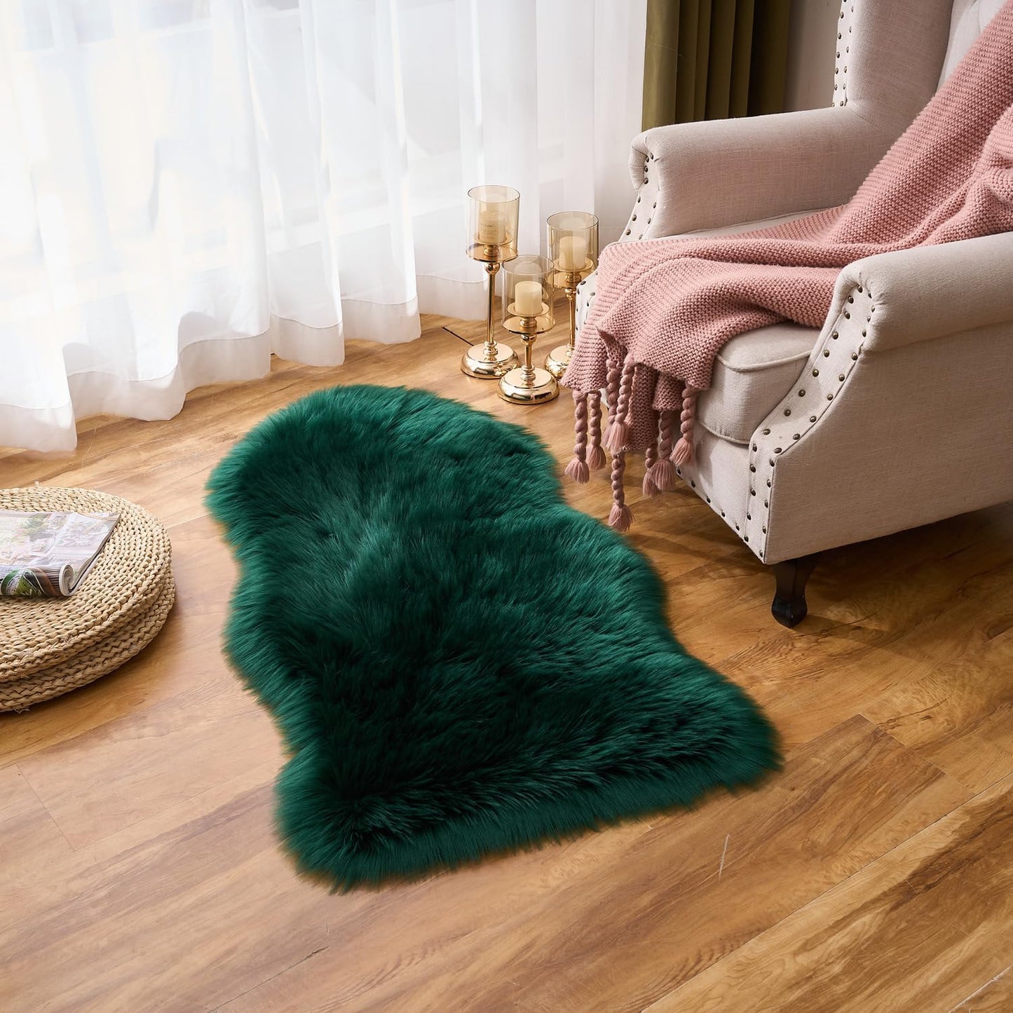 EasyJoy Ultra Soft Fluffy/Fuzzy Shaggy Area Rug Faux Fur Chair Cover Seat Pad for Bedroom Floor Sofa Living Room (2 x 6 ft Sheepskin, Beige)