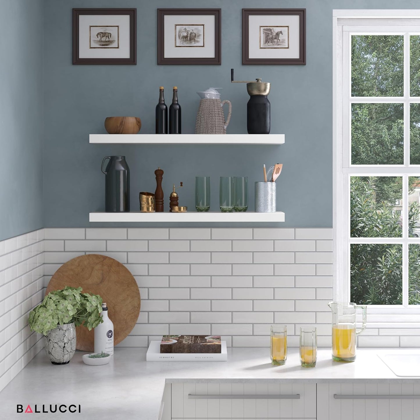 Ballucci Floating Shelves for Wall, 48" Wood Wall Shelf Set of 2, with Invisible Brackets for Bathroom, Living Room, Bedroom, Kitchen, Nursery, 8" Deep, Black