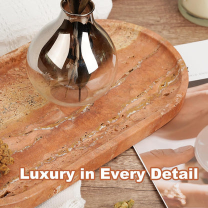 Koville Italian Travertine Tray, 12"x6" Vanity Decorative Marble Tray for Countertop, Catchall Tray for Perfume, Candles, Jewelry Dish Tray