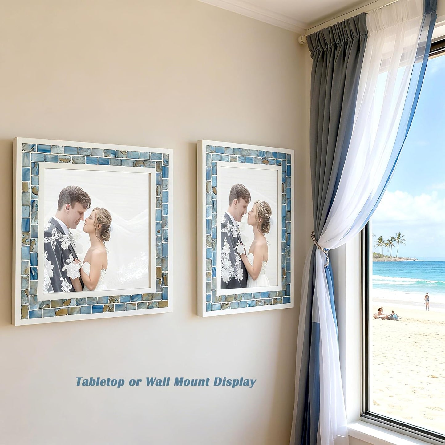 Silver Plate Picture Frame 5x7 Mother of Pearl 5 by 7 Photo Frame Mosaic Glass Tabletop Frame (Grey+ White,1pc)