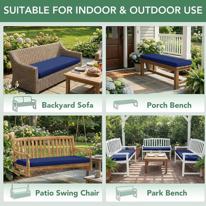 Summsun Outdoor Bench Cushion: Waterproof and Fade Resistant Patio Furniture Cushions - Non-Slip Bench Pad Cushion with Removable Cover for Garden Swing Porch Sofa Settee, 48 x 18 x 3 Inch, Black