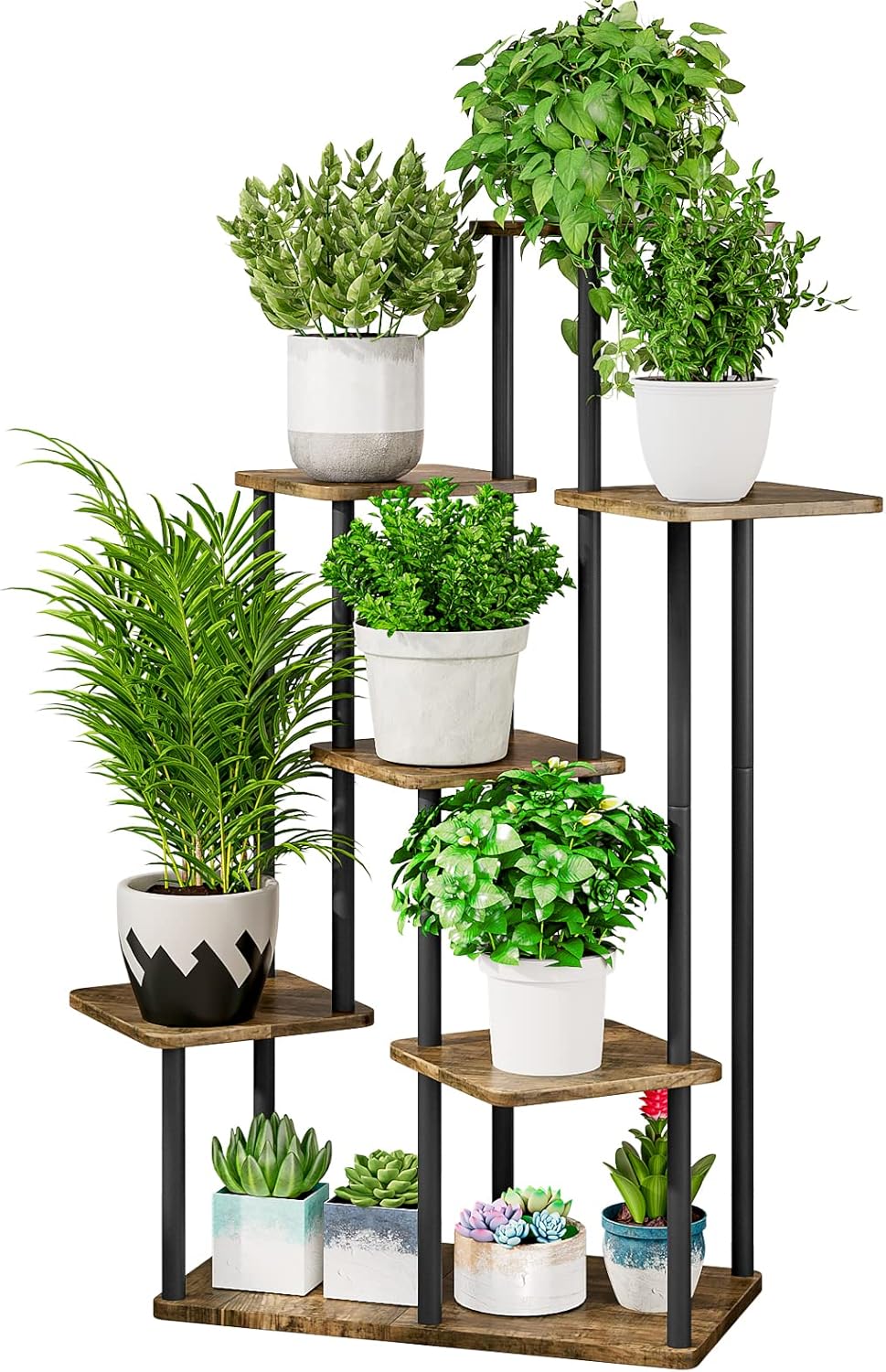 AZERPIAN Plant Stand 5 Tier Indoor Metal Flower Shelf for Multiple Plants Corner Tall Flower Holders for Patio Garden Living Room Balcony Bedroom, Black (5 Tier-Black)