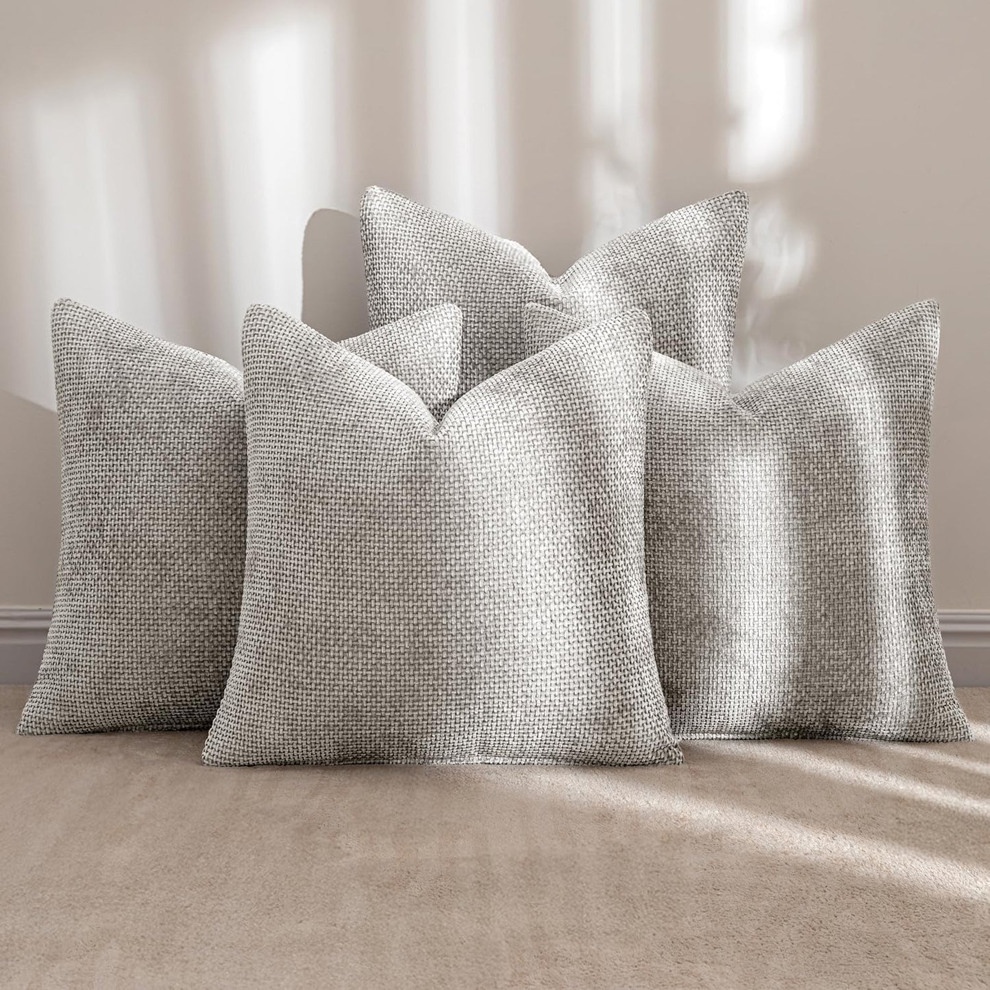 MIULEE Pack of 4 Couch Throw Pillow Covers 18x18 Inch Neutral Soft Decorative Chenille Pillow Covers Farmhouse Boho Cushion Covers for Mid Century Modern Spring Home Decor Sofa Bedroom Living Room