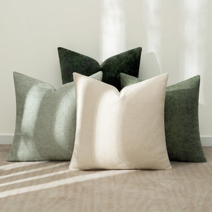 MIULEE Pack of 4 Couch Throw Pillow Covers 18x18 Inch Neutral Soft Decorative Chenille Pillow Covers Farmhouse Boho Cushion Covers for Mid Century Modern Spring Home Decor Sofa Bedroom Living Room