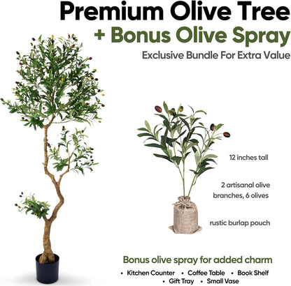 Fake Olive Tree 6.0 Feet – Artificial Plants Indoor, Faux Olive Tree, Fake Tree for Home Decor, Faux Trees Indoor for Living Room, Office, Bedroom – Tall Artificial Trees for Home, Designer Tree