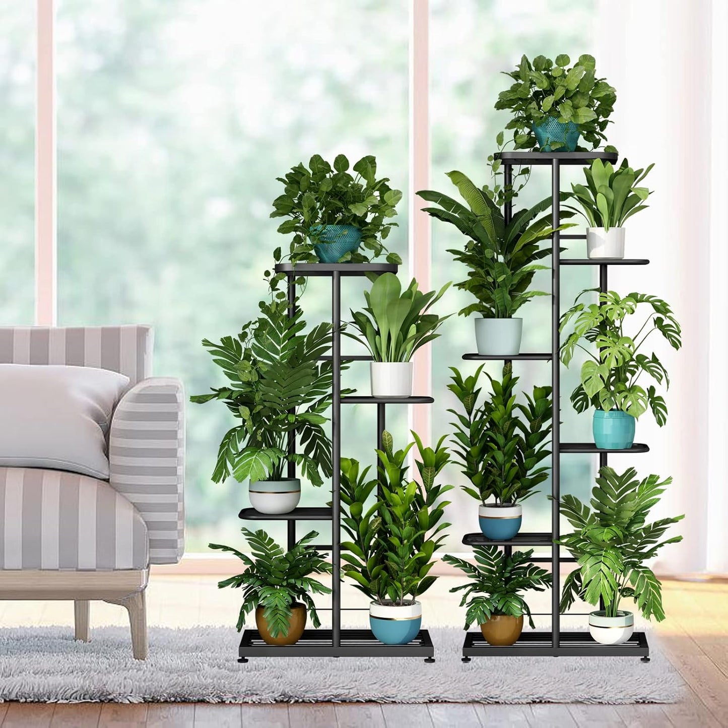LINZINAR Plant Stand Indoor Outdoor Corner 4 Tier Metal Plant Shelf Patio Plant Rack for Garden Corner Balcony Living Room