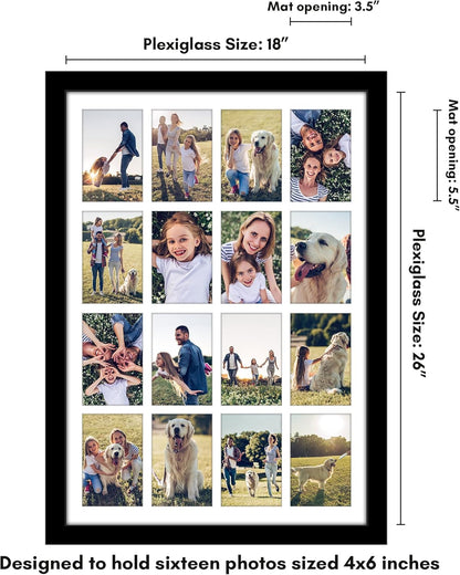Americanflat 4x6 Collage Picture Frame with Polished Plexiglass - Multi Picture Frames Fit Sixteen 4x6 Photos or Use as One 18x26 Poster Frame for Wall Display - Signature Collection - Black