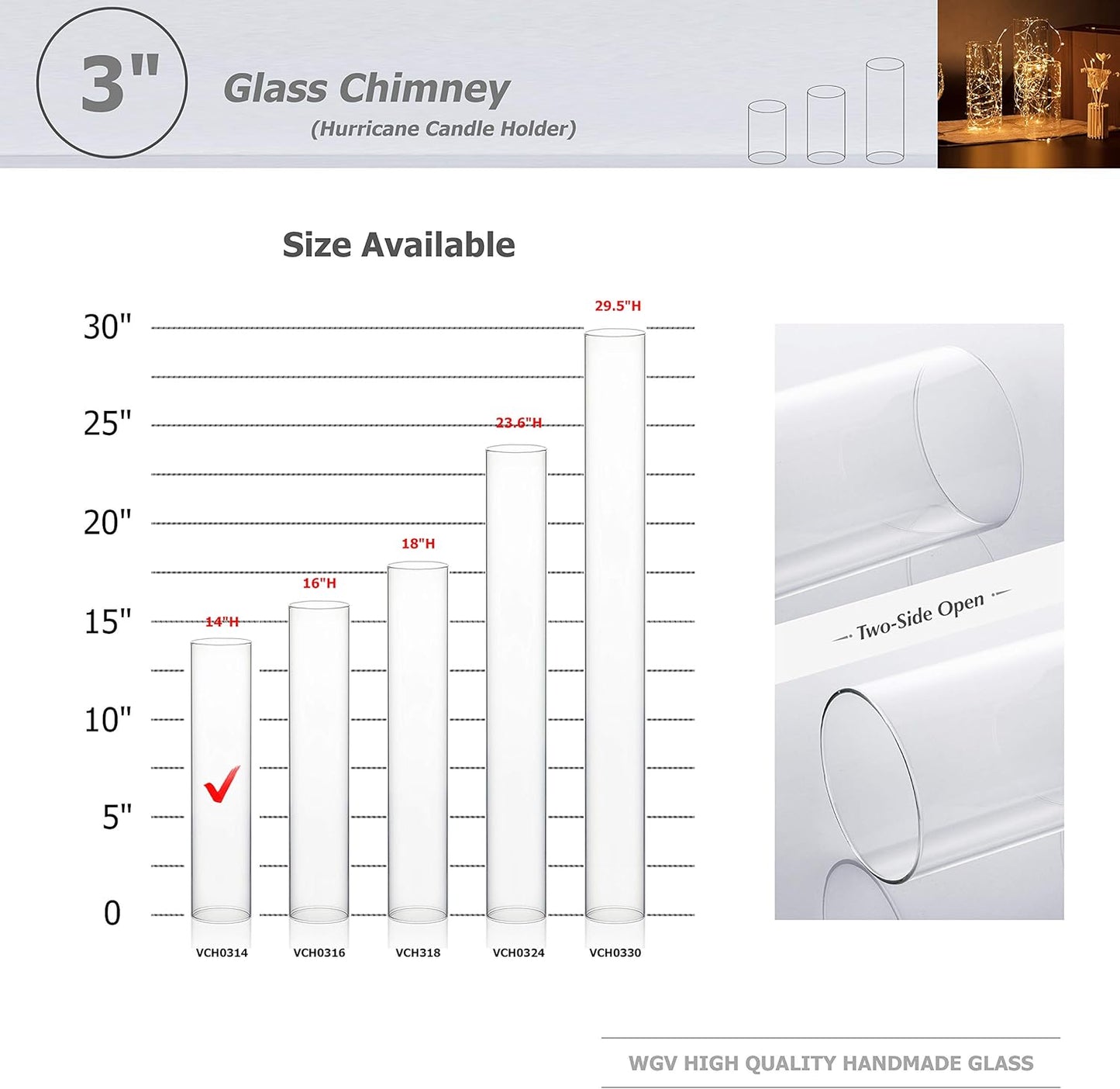 WGVI Hurricane Candle Holder Sleeve, Wide 4", Height 8", Clear Glass Cylinder Candleholder, Chimney Tube, Open Ended Candle Shade, 1 Piece - Colors A