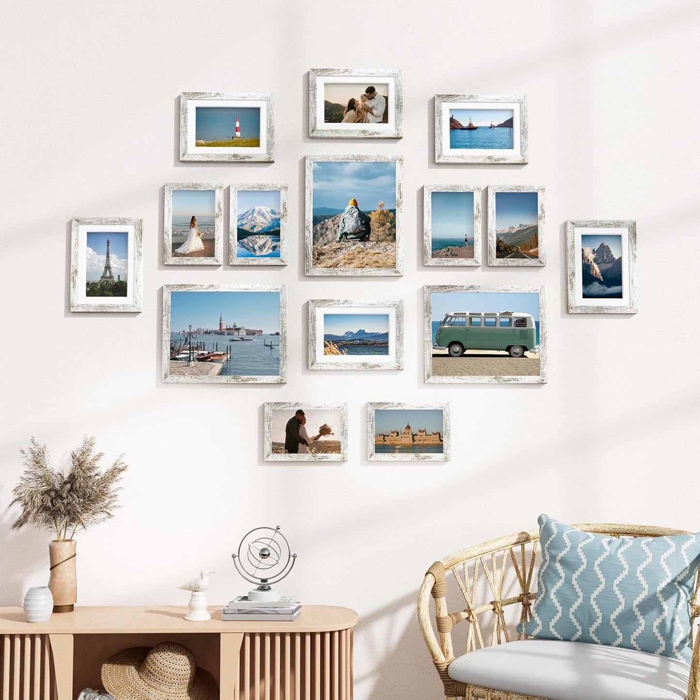 Vittanly 15 Pack Picture Frames Collage Wall Decor for Mounting or Tabletop Display, Gallery Frame Set for Family, Multi Sizes Including 3pcs 8x10, 6pcs 5x7, 6pcs 4x6, Black