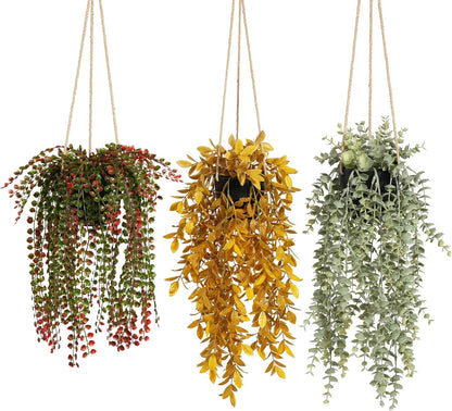 3 Packs Fake Hanging Plants with Black Pots, 20" Artificial Hanging Plants for Wall Decor, Fake Fern Plants Mandala Vine for Home Bathroom Bedroom Kitchen Office Room Decor