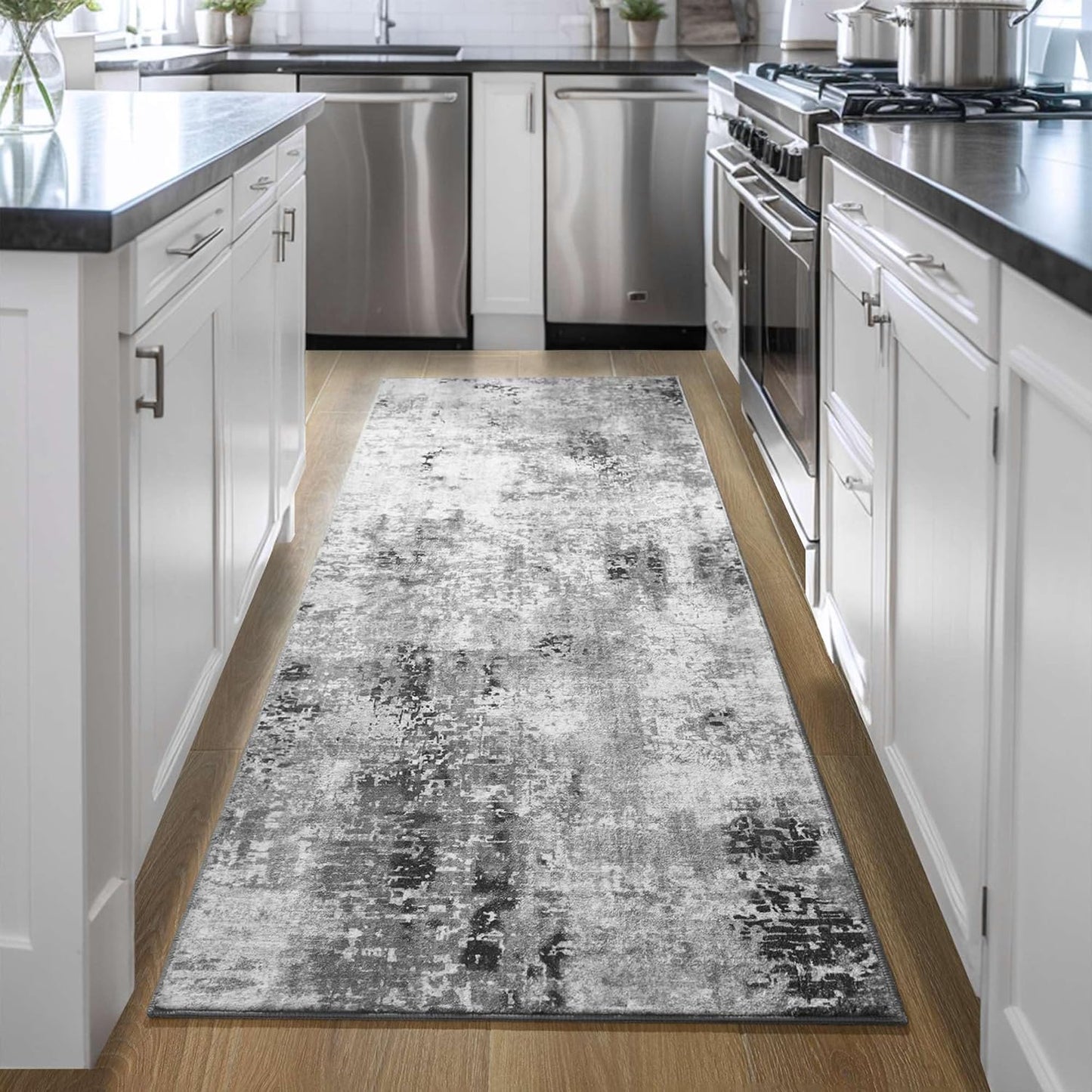 Ompaa 2x6 Rug Runners for Hallways Kitchen Runner Rug Non Slip Washable Grey Long Runner Rugs with Rubber Backing Soft Abstract Carpet Runner for Hallways, Kitchen, Bedroom, Bathroom, Entryway - Colors A