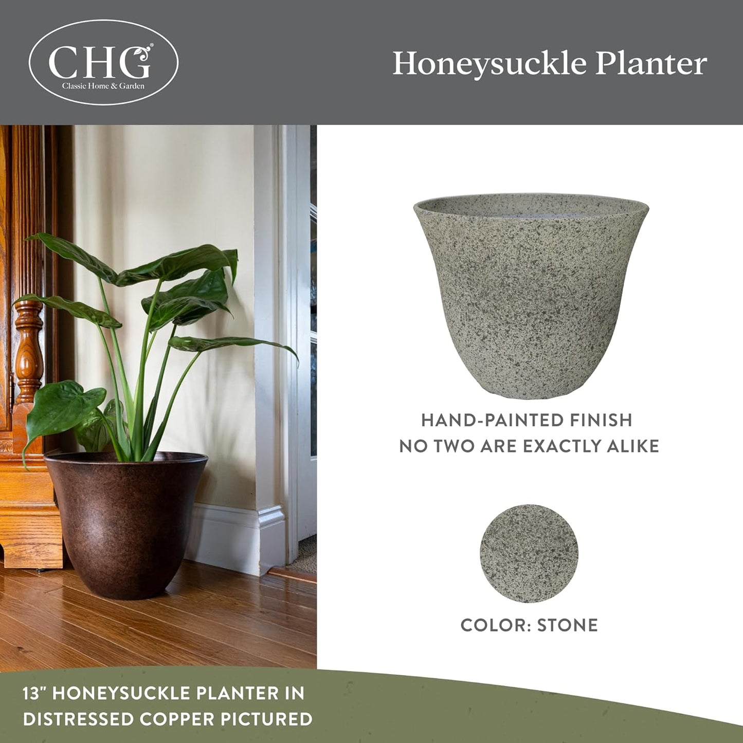 Classic Home and Garden Honeysuckle Resin Planters - Lightweight Indoor & Outdoor Plant Pots - UV-Resistant Plastic Flower Pots - Pot Planters for Flowers & Herbs (15" Tequila Sunrise)