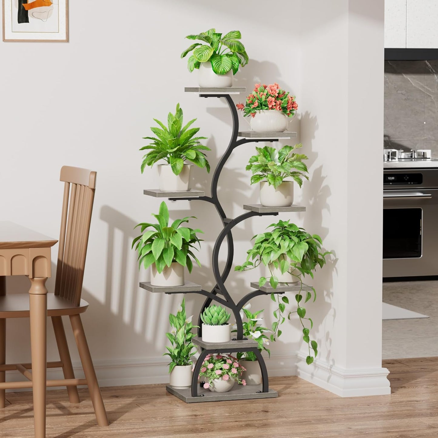 EVAWOO Plant Stand Indoor with Grow Light - 8 Tiered Plant Shelf Indoor, Corner Plant Stand, 49" Tall Plant Shelf with Lights for Indoor Growing, Lighted Flower Holder for Living Room, Balcony, Black