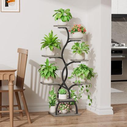 EVAWOO Plant Stand Indoor with Grow Light - 8 Tiered Plant Shelf Indoor, Corner Plant Stand, 49" Tall Plant Shelf with Lights for Indoor Growing, Lighted Flower Holder for Living Room, Balcony, Black
