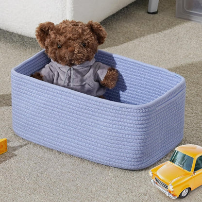 3-Pack Small Storage Baskets for Organizing | Woven Shelf Toy Basket | Rope Baskets for Gifts Empty | Closet Organizer Bins with Handles | Cube Decorative Box | 11.8×7.8×5.1” | Mixed brown