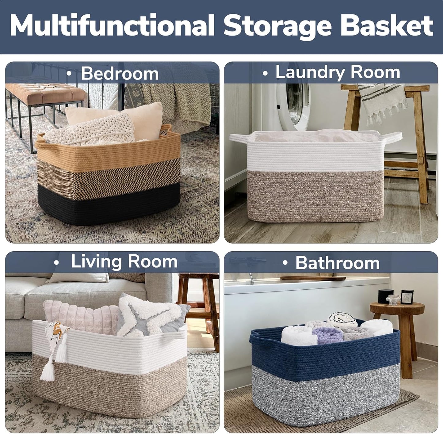 Goodpick Cube Storage Bins - Towel, Book, Cloth, Shoes, Closet Shelf Woven Baskets for Office, Baby Laundry, Toys, 13''x10''x9''