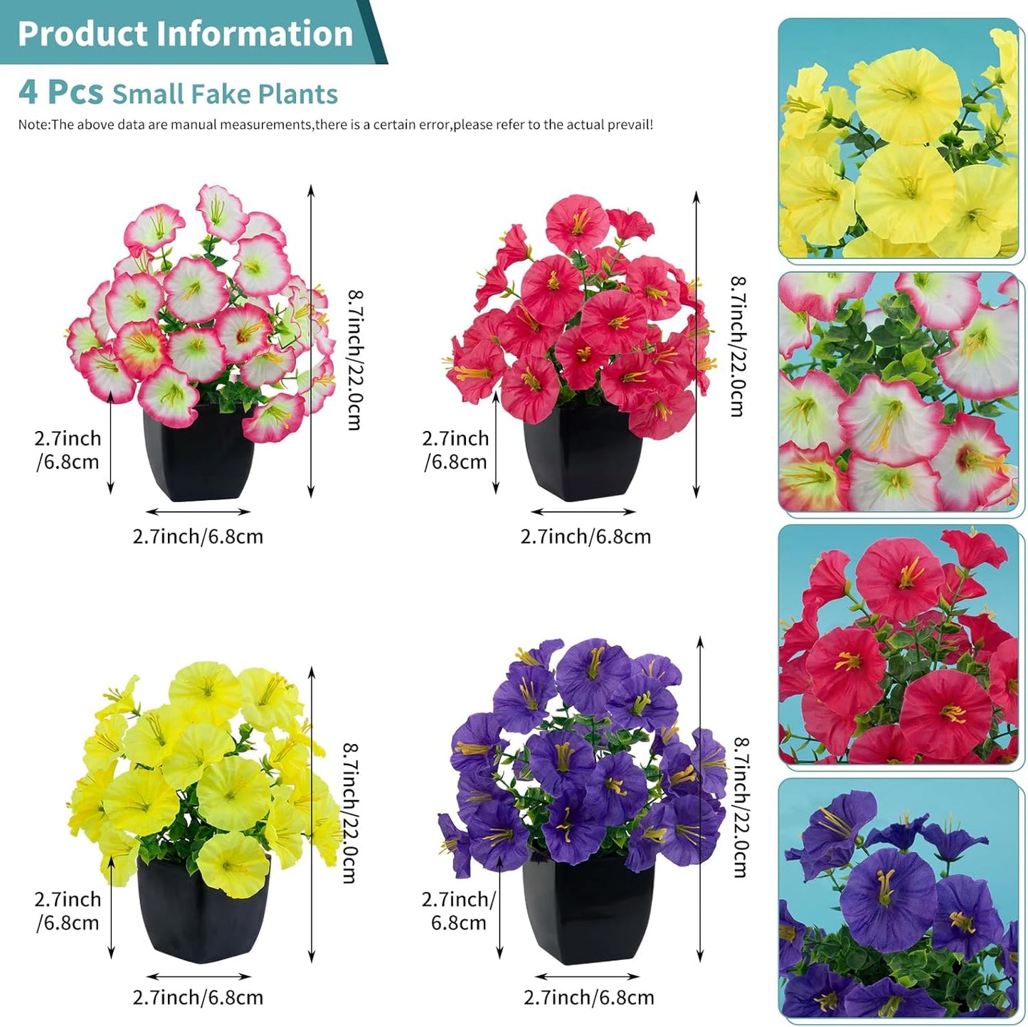 LOYWREE 4 Pack Small Artificial Mums Flowers in White Pots, Fake Mini Potted Plants, Spring Floral Decor for Home Bathroom Shelves Office Desk Table Centerpiece Indoor Decoration