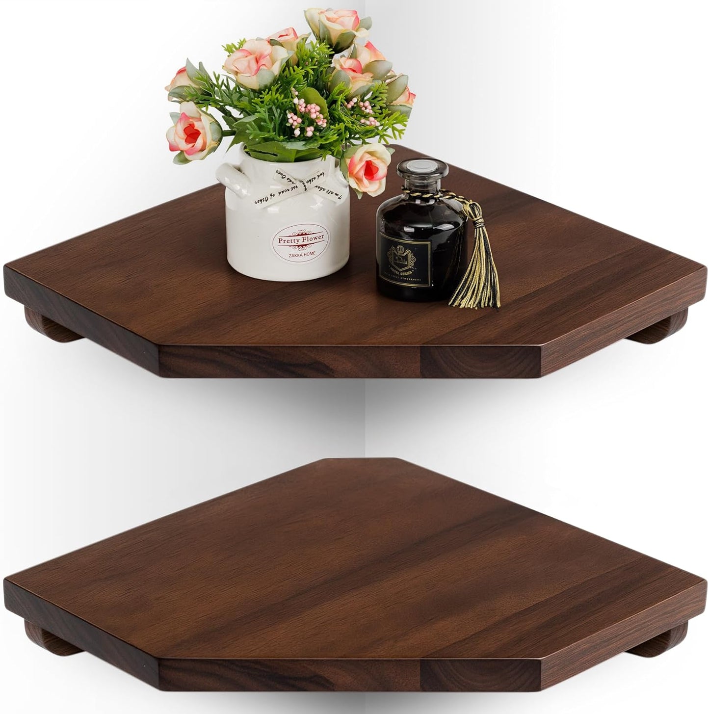 Demigo Corner Shelf Wall Mount, Set of 2 Solid Acacia Wood 11.8 x 16.5 inches Floating Corner Shelves, Smooth - Durable - Attractive Corner Shelves for Bedroom Living Room Bathroom Kitchen