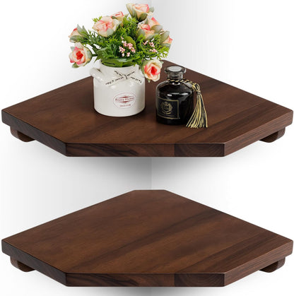 Demigo Corner Shelf Wall Mount, Set of 2 Solid Acacia Wood 11.8 x 16.5 inches Floating Corner Shelves, Smooth - Durable - Attractive Corner Shelves for Bedroom Living Room Bathroom Kitchen
