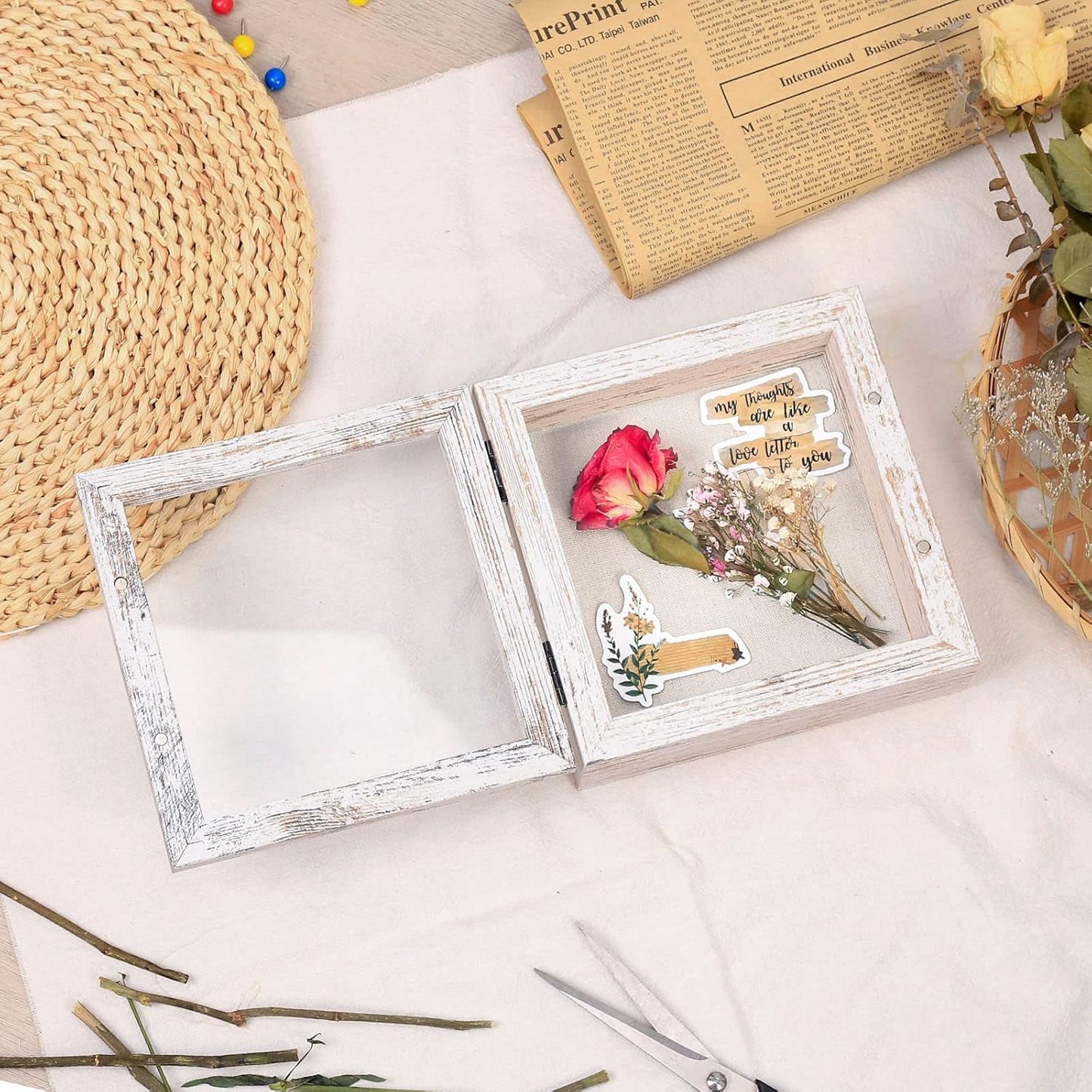 Califortree 8x10 Shadow Box Frame with Linen Back - Sturdy Rustic Memory Display Case of Flower, Pictures, Medals and More, White
