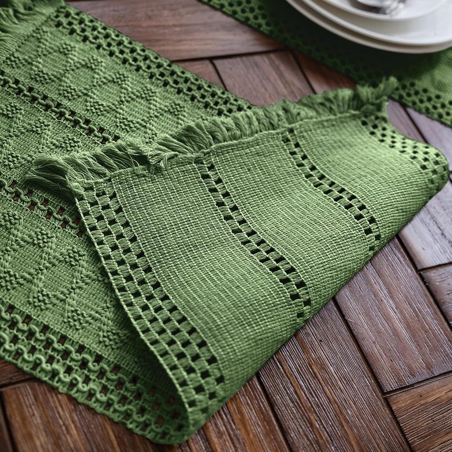 Macrame Table Runner Cream Beige Boho Table Runners with Tassels Hand Woven Cotton Table Runner Rustic Farmhouse Table Runners for Bohemian Kitchen Dining Table(12x71in)