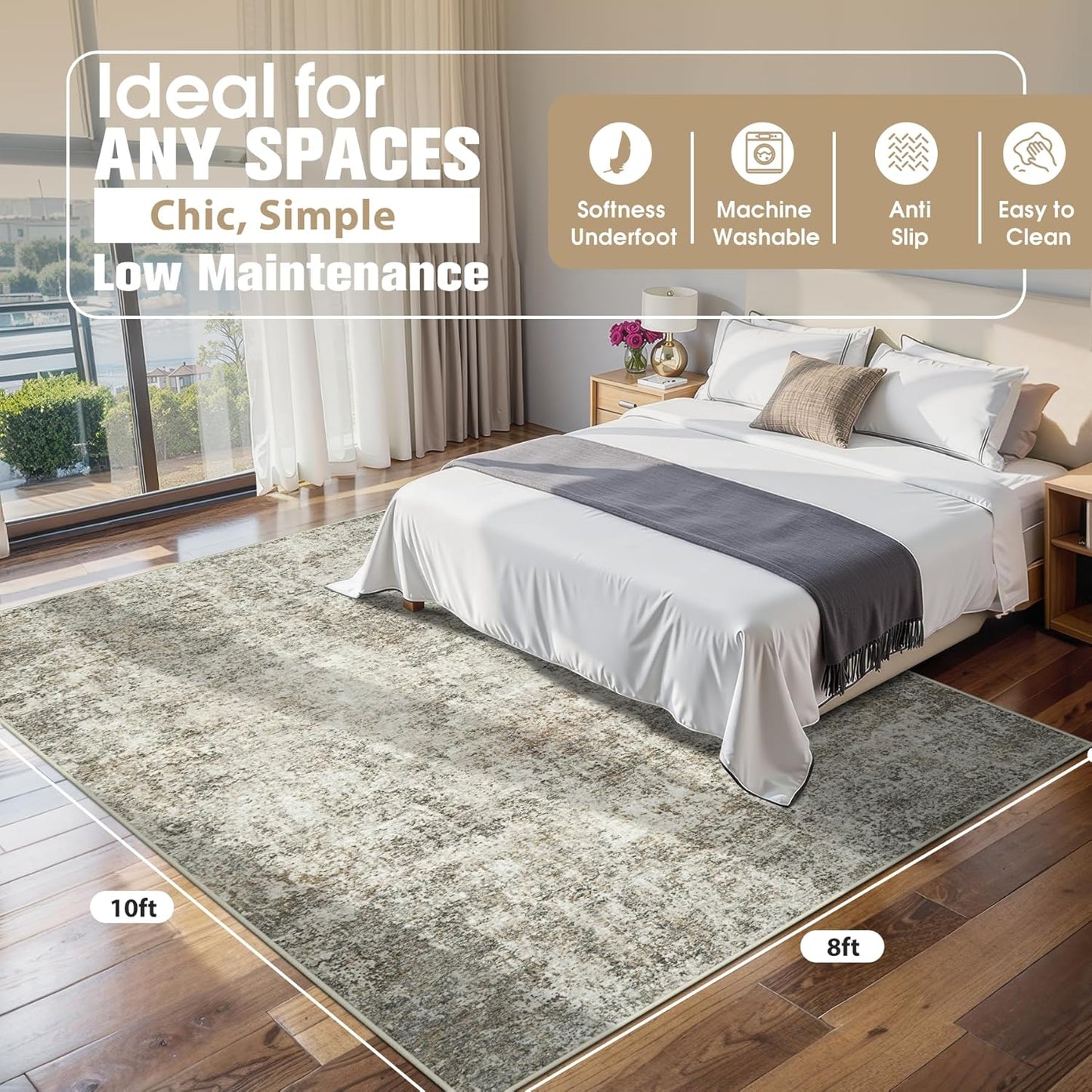 8x10 Area Rugs for Living Room Rug Washable: Abstract Large Rug for Dining Room Bedroom Carpet Non Slip 8 by 10 Indoor Modern Nursery Home Office Blue Grey