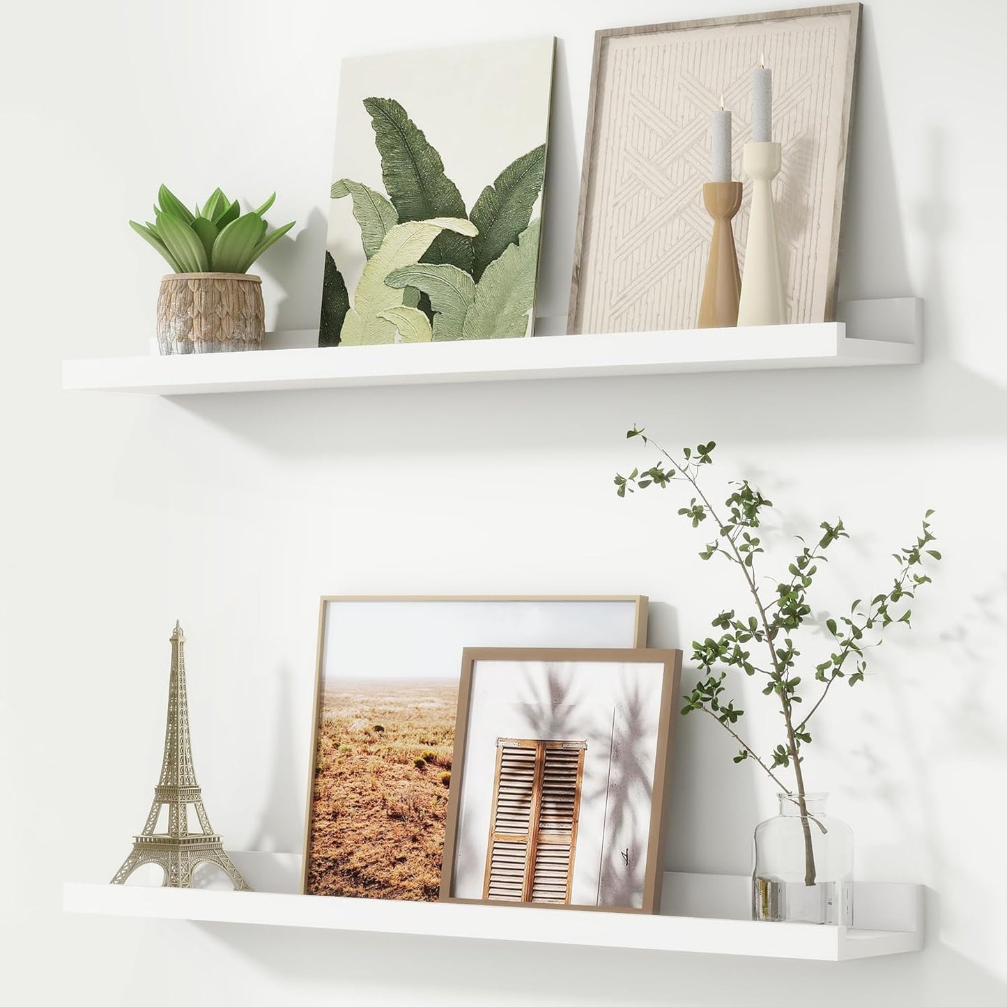 FLYJOE Picture Ledge Shelf, Floating Shelves Set of 2, 48 Inches Long Large Nursery Book Shelves for Toys Storage, Kids Bookshelf Wall Mounted for Living Room Bedroom Decor Books Photo Frames, Walnut
