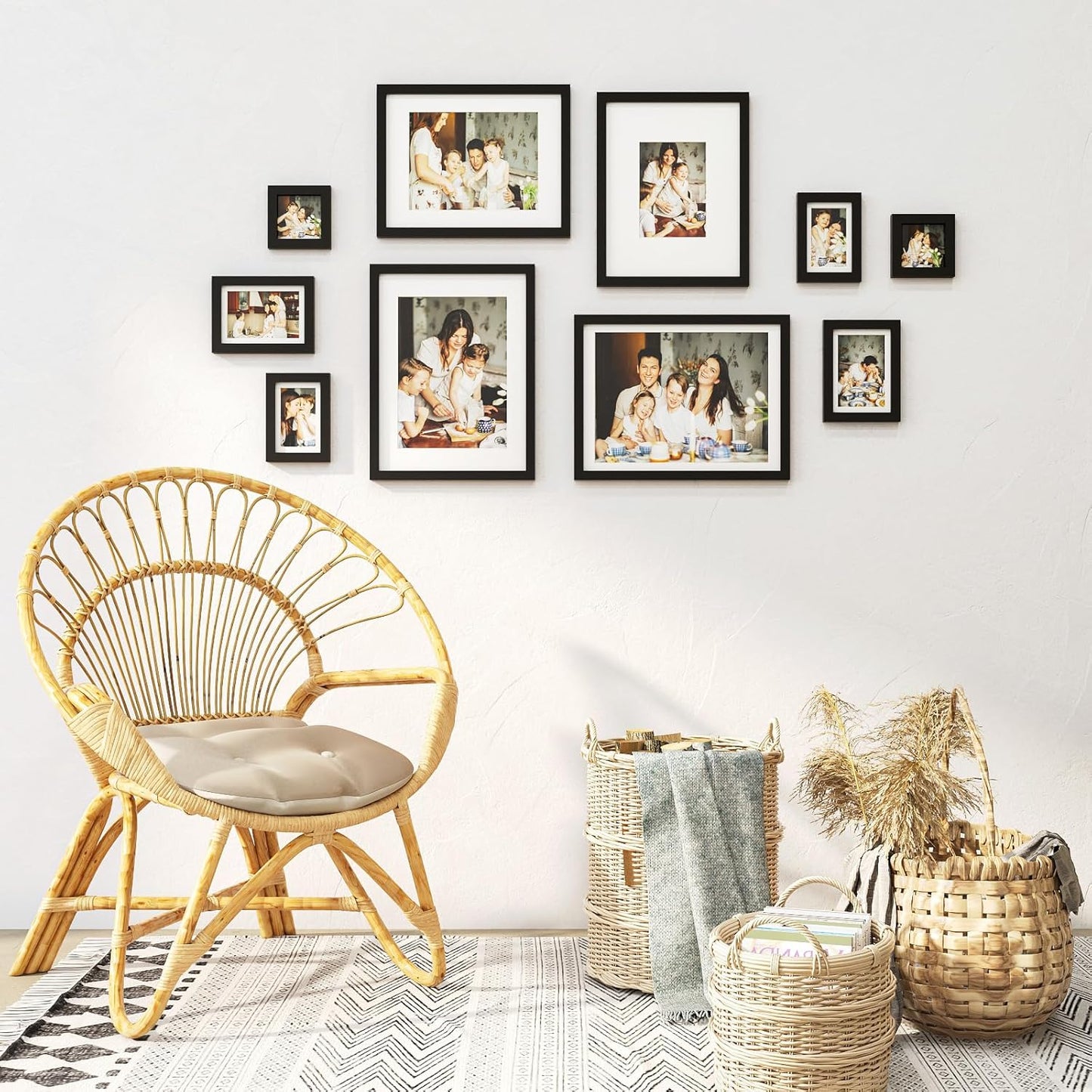 Egofine Picture Frame Set 12 Pack, Picture Frames Collage Wall Decor with Two 11x14, Two 8x10, Four 5x7, Four 4x6 for Wall and Tabletop, Made of Solid Wood, Covered by Plexiglass, Natural Wood