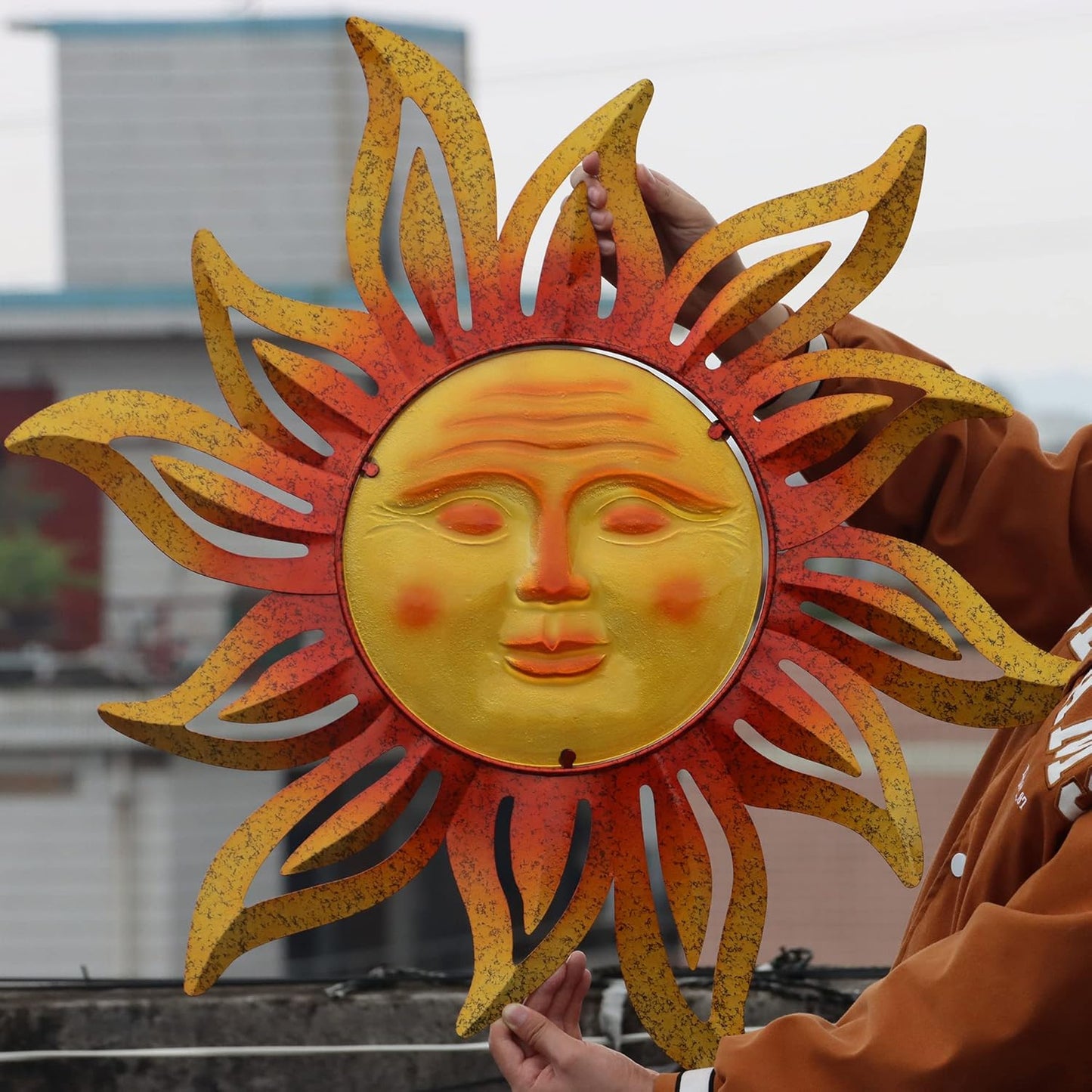 Large Sun Wall Art Decor 45 inch Metal Wall Art, Retro Hanging Decor, Valentine Wall Decorations for Patio,Yard,Garden,Fence,Living Room