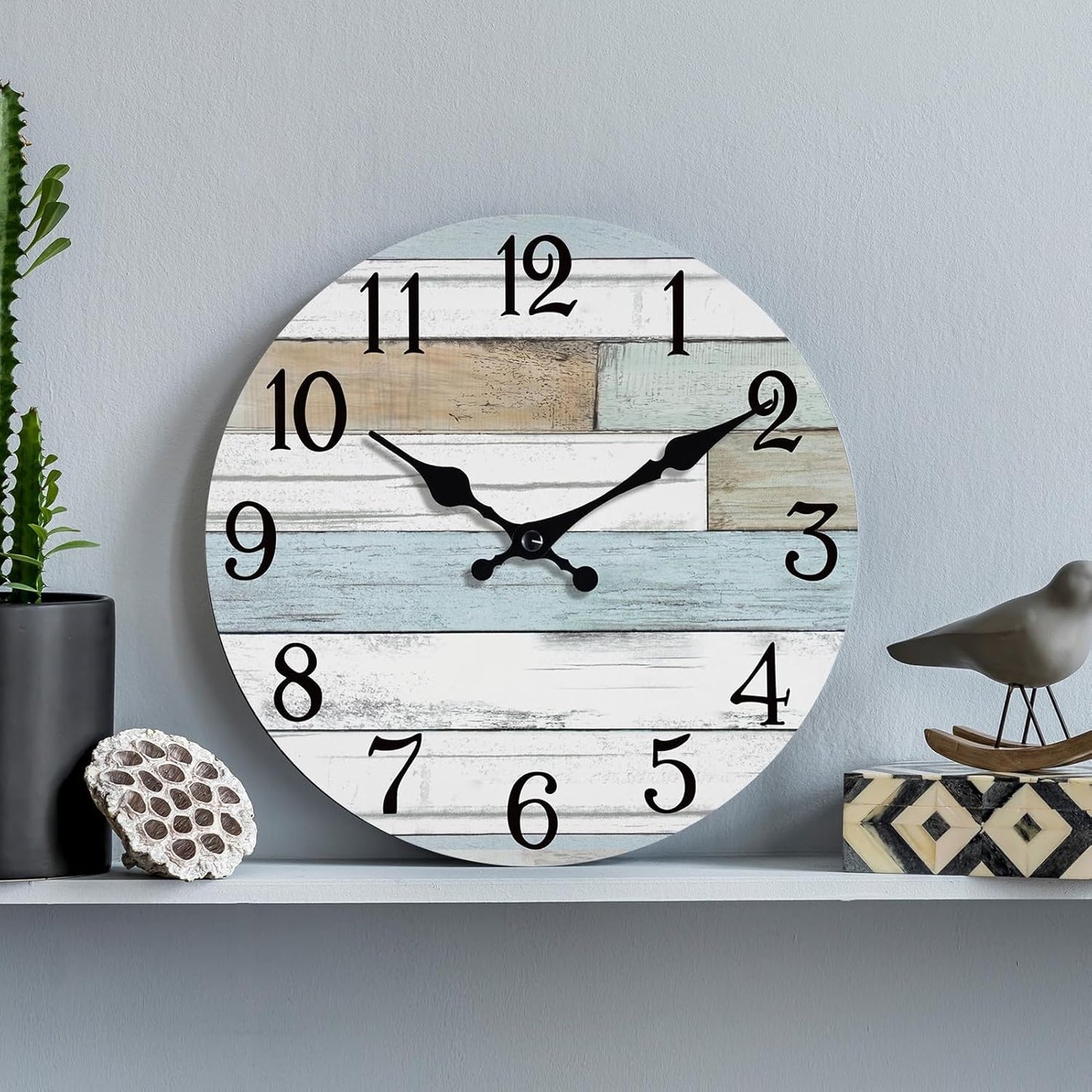 KECYET Wall Clock Battery Operated 8 Inch Silent Non Ticking Coastal Design Country Rustic Retro Decorative for Bathroom Kitchen Living Room Bedroom