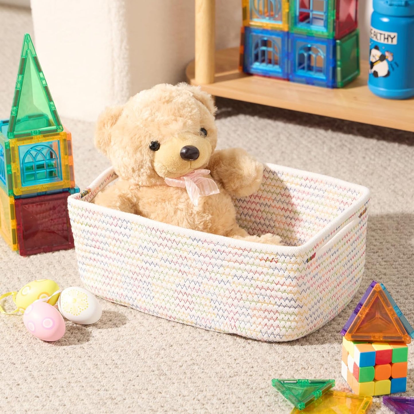 MiniArk Small Storage Baskets for Organizing | Closet Organizer Bins | Shelf Toy Basket | Woven Rope Baskets | Cube Decorative Box | Shallow Basket | L11.5xW7.5xH4.7| Brown