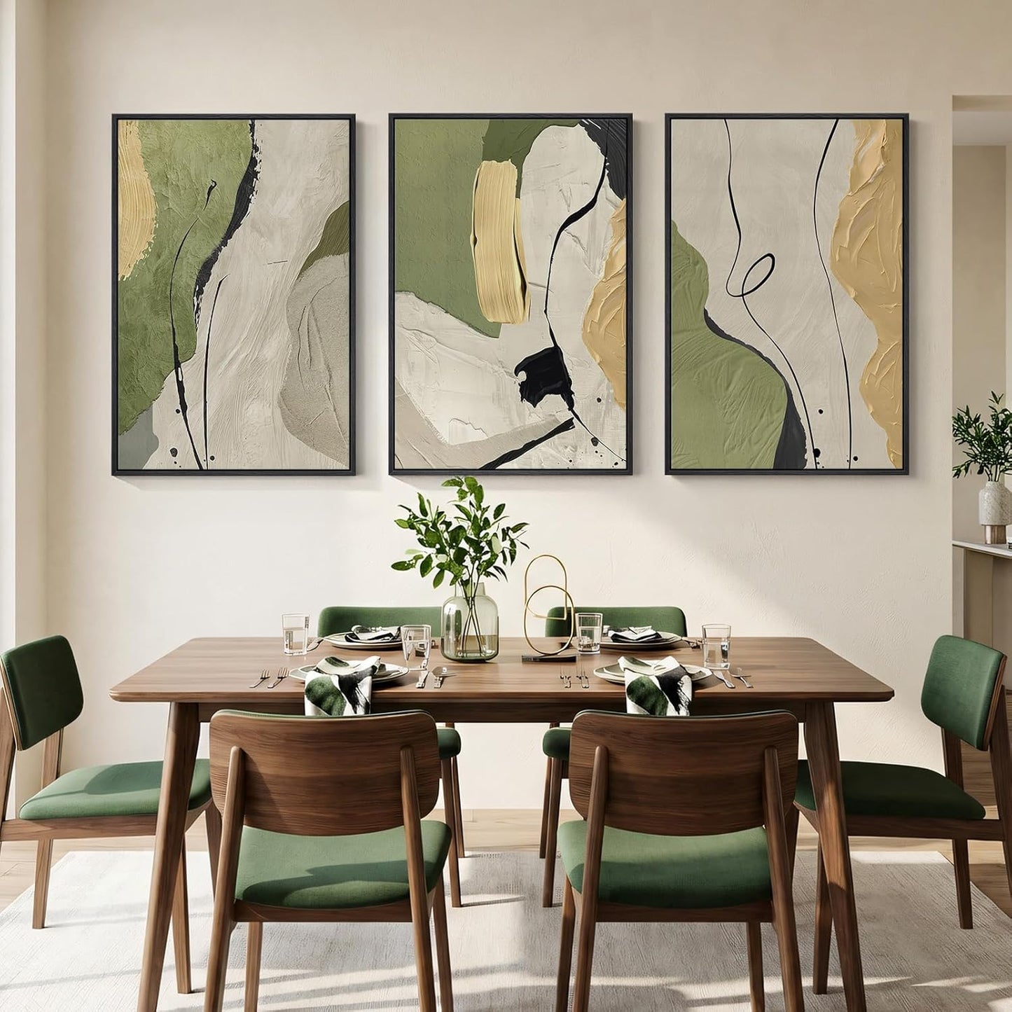 Large Framed Abstract Nature Landscape Wall Art for Living Room, Set of 3 Modern Canvas Prints Paintings Artwork for Walls, Green Lake Pictures for Hallway, Dining Room, Office Wall Decor 24x36 Inch
