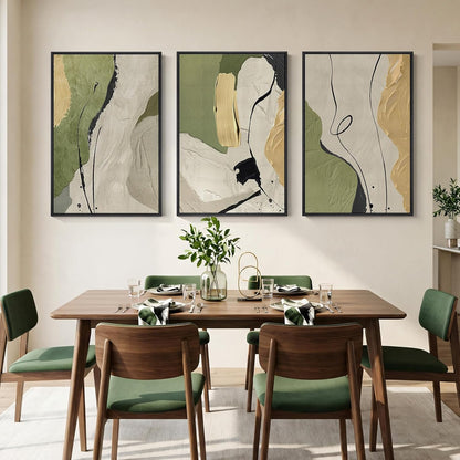 Large Framed Abstract Nature Landscape Wall Art for Living Room, Set of 3 Modern Canvas Prints Paintings Artwork for Walls, Green Lake Pictures for Hallway, Dining Room, Office Wall Decor 24x36 Inch