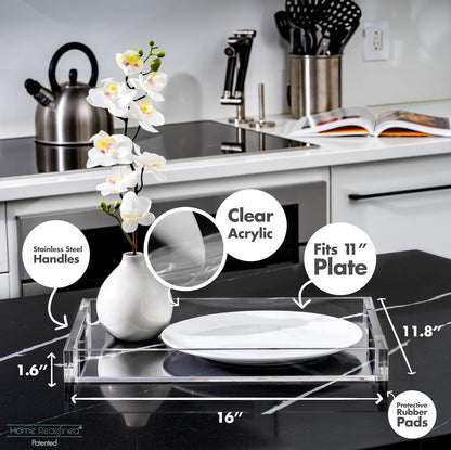 Home Redefined Beautiful Modern Elegant 17.5"x12" Rectangle Classic Black Faux Leather Decorative Tray Ottoman Coffee Table Perfume Living Room Kitchen Serving Tray with Handles for All Occasion's