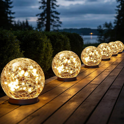 JKIMK Solar Globe Lights Outdoor Waterproof - Cracked Glass Ball Lights for Garden, Patio, Yard, Lawn and Backyard Decor - Solar Orbs for Outside Decorations