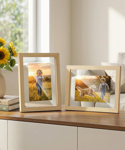 Sonefreiy Floating Picture Frames 8x10 Set of 2, Wooden Photo Frame Double Glass Pressed Flower Frames 5x7 Wall and Tabletop Display Mothers Day Gift for Family Friends Wedding