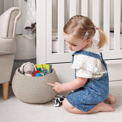Goodpick Wicker Storage Basket for Living Room, Small Round Woven Basket for Toys, Towel, Bedroom, Children Corner Decoration Plant Baskets Indoor, Jute, 10"D x 8.3"H
