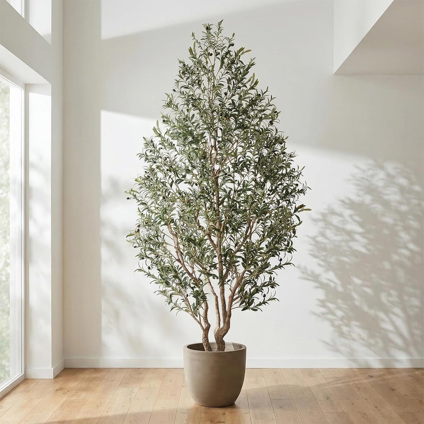 8ft Faux Olive Tree - Large Artificial Olive Tree with Realistic 1750 Leaves and 145 Olives - Lush and Elegant Fake Olive Tree with for Indoor Outdoor Office Living Room Decor