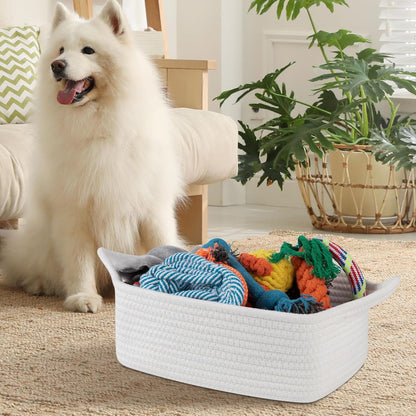 OIAHOMY Woven Basket, Gift Basket Empty with Gift Bags and Ribbons, Rope Baskets for Baby Showers, Storage Baskets with Handles for Nursery, Pet Toy Organizer - White