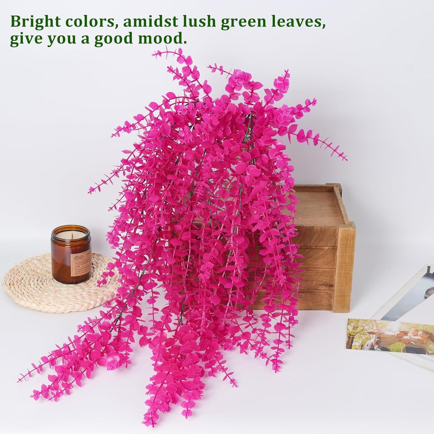 RECUTMS Artificial Hanging Plants Fake Hanging Plant Faux Eucalyptus Leaf Greenery Vine Outdoor UV Resistant Plastic Plants Home Garden Wedding Party Indoor Outdoor Decorations(White)