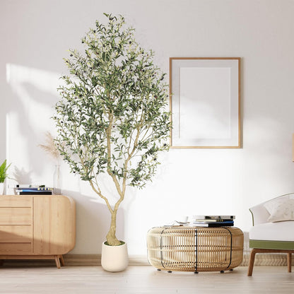 Realead 6ft Artificial Olive Tree with Tall Exquisite Planter - Realistic Faux Olive Tree with Thick Trunk and Lifelike Fruits - Large Fake Olive Tree for Home Office Decor