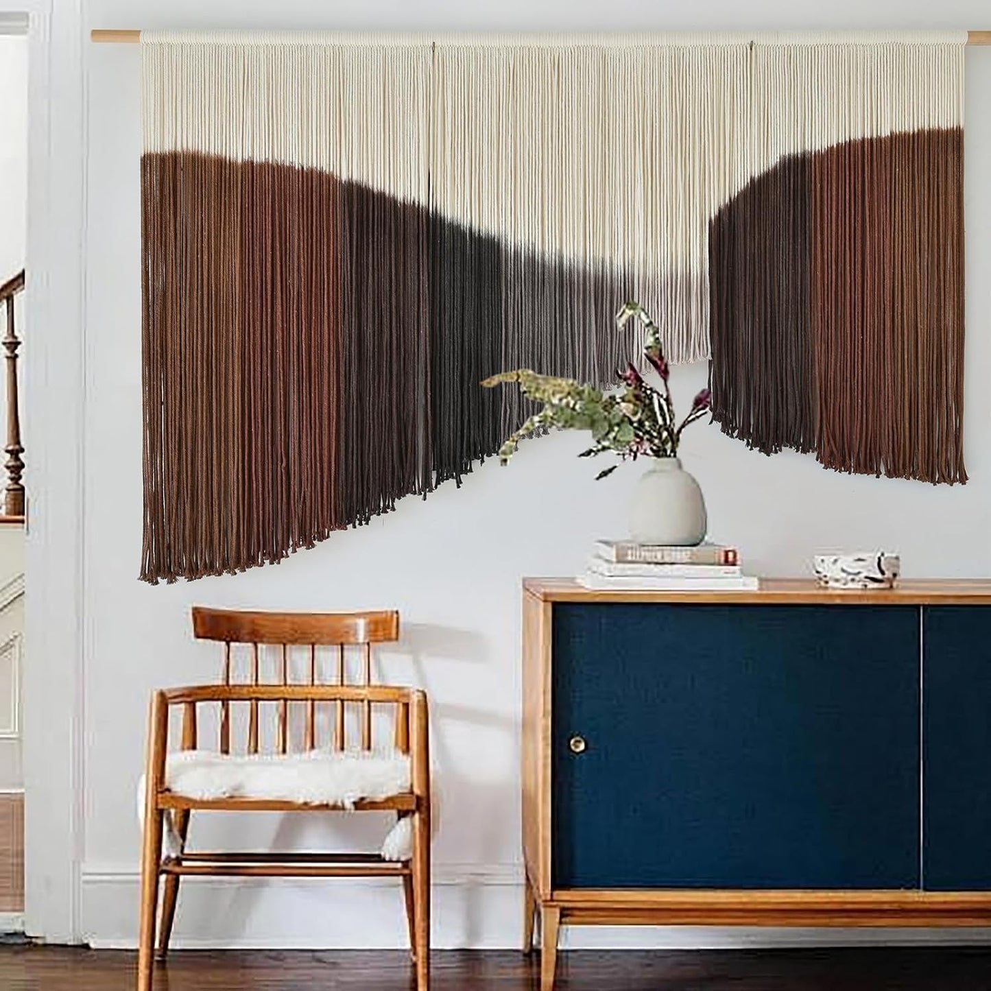 Jakalin Macrame Wall Hanging Dip Dyed Fiber Macrame Wall Decor Boho Cord Living Room Wall Art 57" Wx43 L