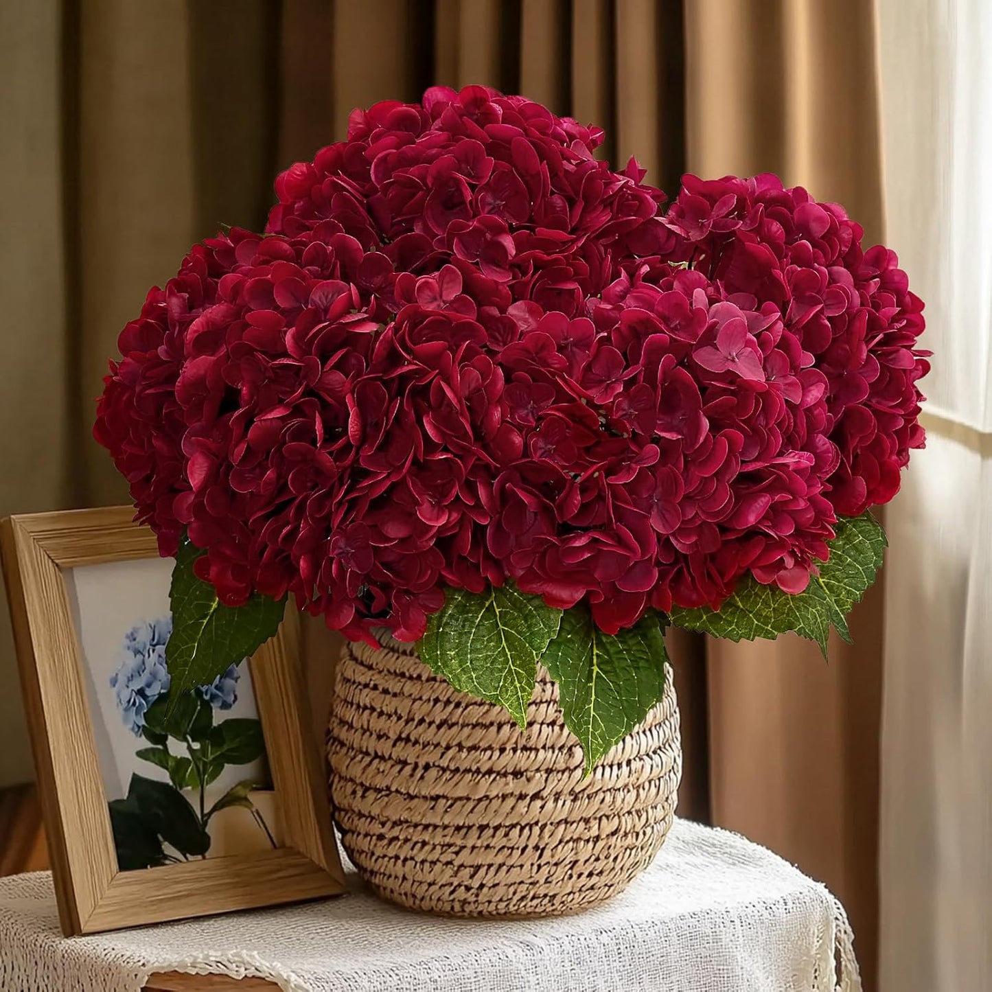 MARTINE MALL 3Pcs 21in Hydrangea Artificial Flowers, Latex Real Touch Hydrangeas Lifelike Large Hydrangea Flowers for Home Decor Party Arrangements Wedding Bouquets Centerpieces (Blue)