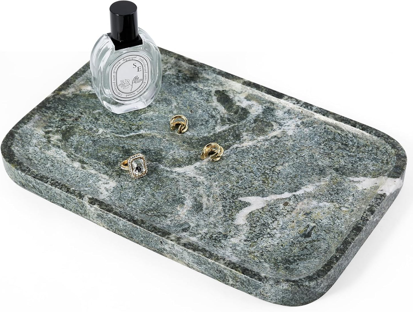 Koville Romano Travertine Tray, 12"x8" Natural Stone Vanity Tray for Countertop Bathroom Kitchen Dresser, Decorative Marble Catchall Trays for Perfume Jewelry, Rectangular Serving Tray(Beige)