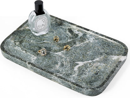 Koville Romano Travertine Tray, 12"x8" Natural Stone Vanity Tray for Countertop Bathroom Kitchen Dresser, Decorative Marble Catchall Trays for Perfume Jewelry, Rectangular Serving Tray(Beige)
