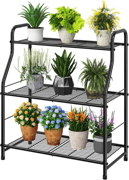 Simple Trending Plant Stand Indoor Outdoor, Plant Shelf for Multiple Pots Metal, 3 Tiers Large Plant Holder for Living Room Garden Balcony