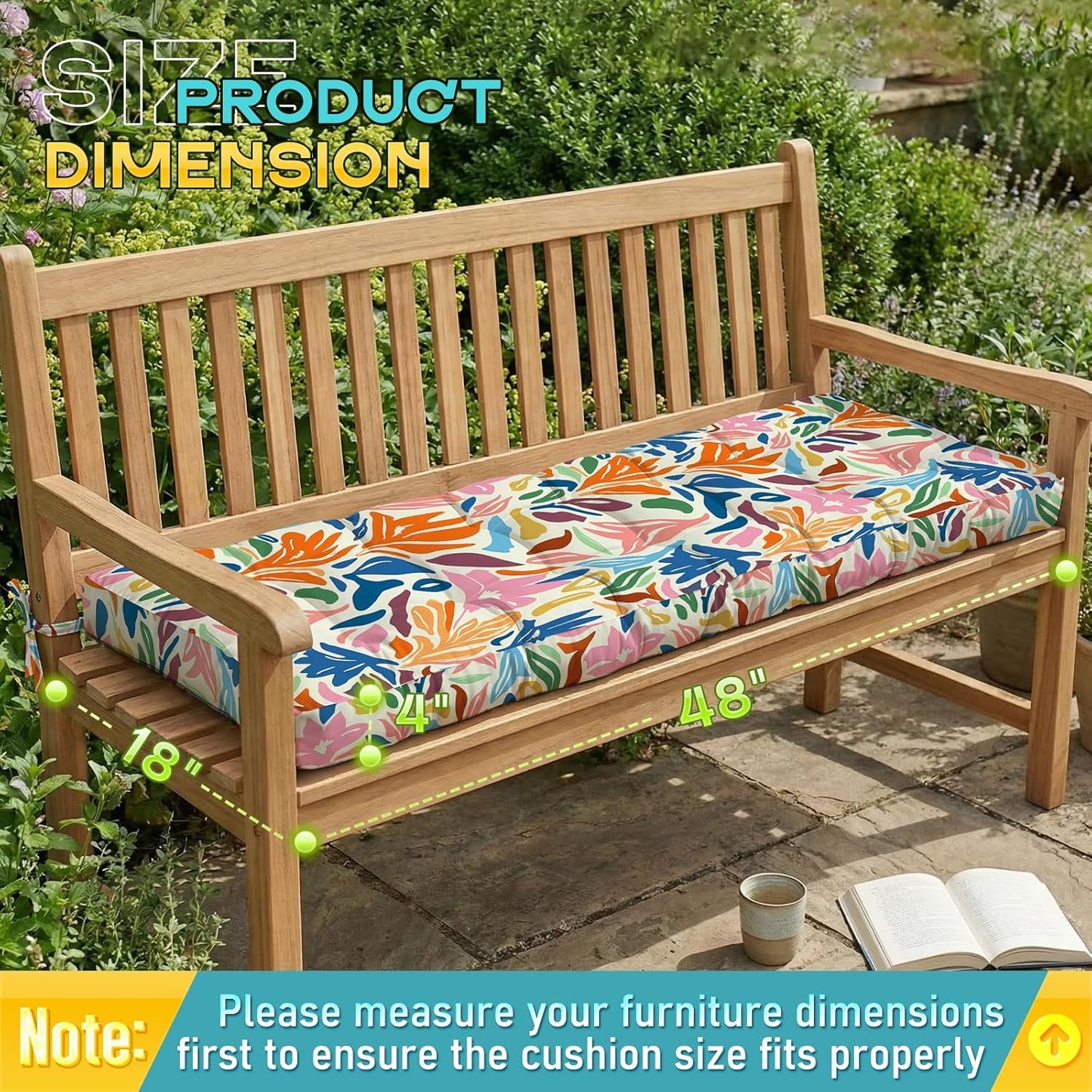 Outdoor Bench Cushion, Tufted Patio Seat Pad for Garden Bench, Porch Swing, Indoor/Outoor Furniture (Blue, 48X18X4 inch)