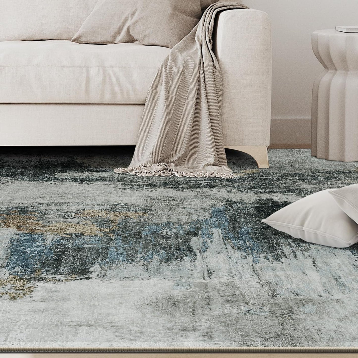 8x10 Area Rugs for Living Room Rug Washable: Abstract Large Rug for Dining Room Bedroom Carpet Non Slip 8 by 10 Indoor Modern Nursery Home Office Blue Grey
