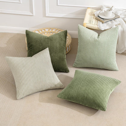 MIULEE Boho Farmhouse Sage Green Throw Pillow Covers 18x18 Inch Set of 4 Mordern Nordic Cushion Covers Soft Corduroy Spring Home Decor for Couch Bed Sofa Living Room Forest Green
